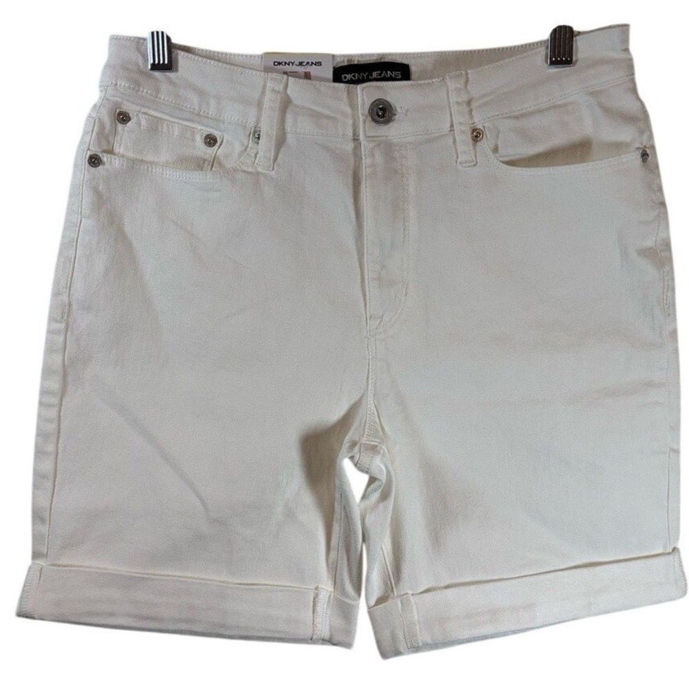 NWT DKNY White Bermuda Shorts Denim Cuffed Womens Size 6 - Picture 3 of 7